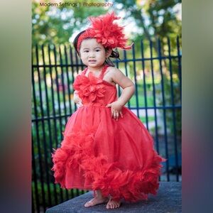 Charming Scarlet Floral Kids Formal Gown